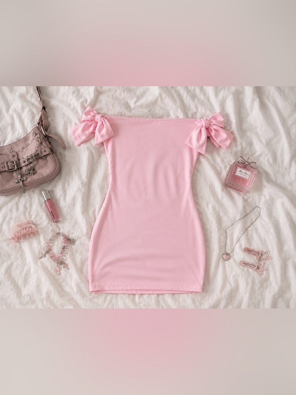 Off-Shoulder Pink Ruffle Sleeve Dress